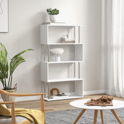 HOMCOM S Shape Bookcase, 5 Tiers Bookshelf, Modern Freestanding Storage Shelf for Home Office, Study, Living Room, 80 x 30 x 145cm, White 