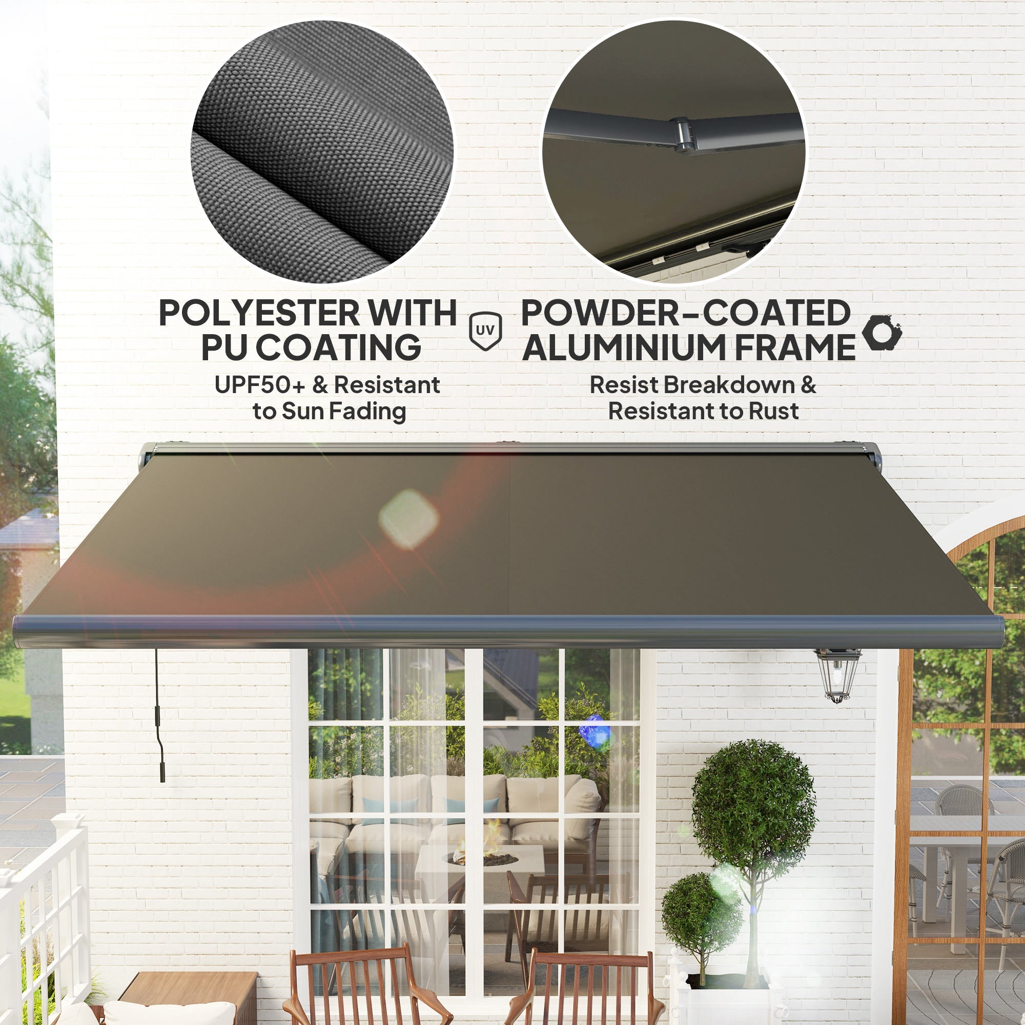 Outsunny 4 x 3(m) Full Cassette Electric Awning with Remote Controller, Aluminium Frame DIY Retractable Garden Awning, UPF50+ Sun Shade Canopy for Deck Door Window, Dark Grey 
