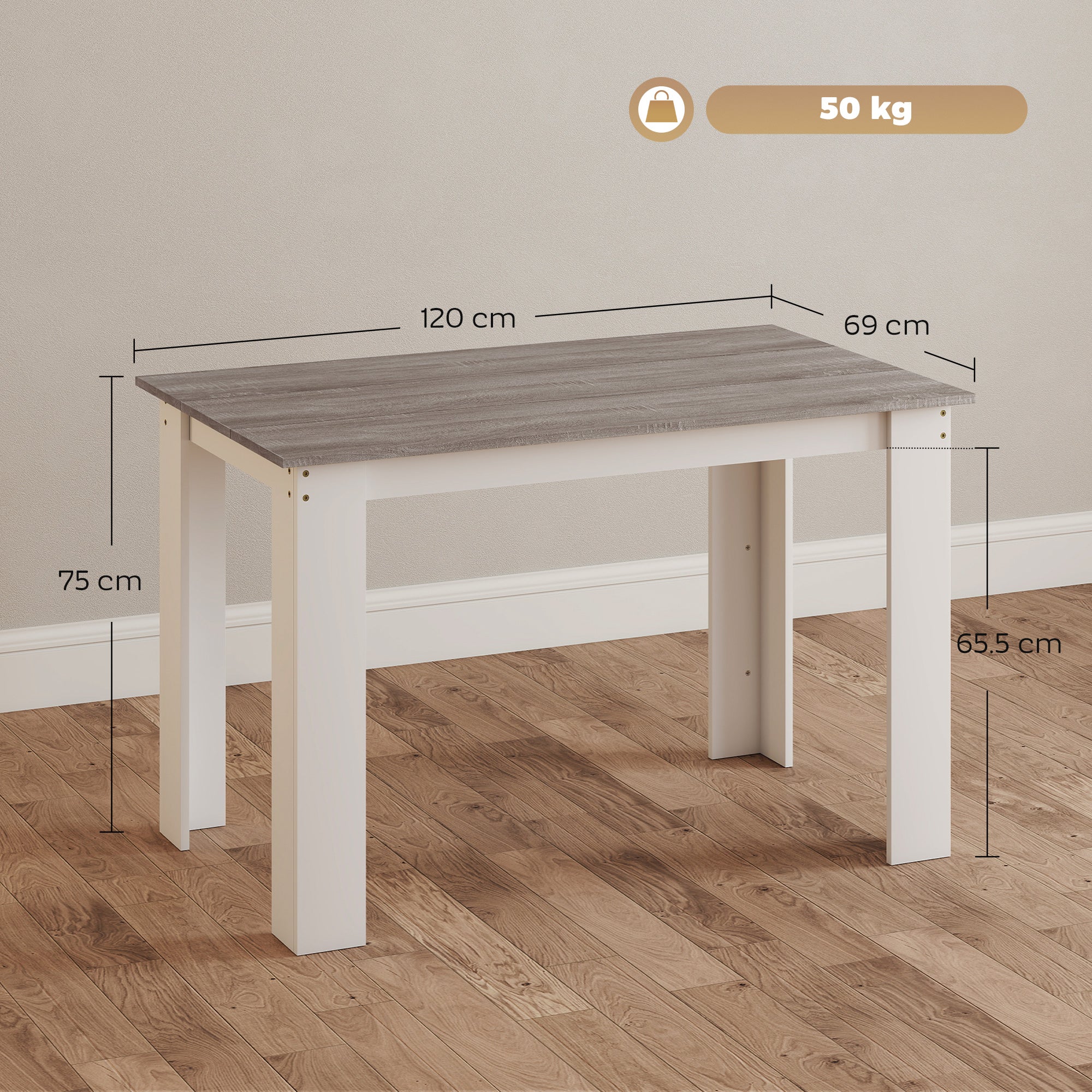 HOMCOM Dining Table for 4-6 People, Kitchen Table with Wood Effect for Dining Room, Grey 