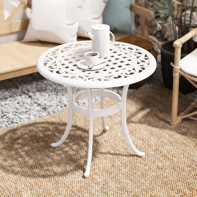 Outsunny 60 cm Round Garden Table, Cast Aluminium Outdoor Patio Table, White 
