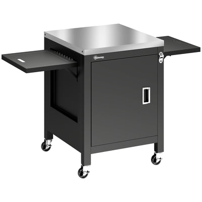 Outsunny Outdoor Grill Cart with Stainless Steel Tabletop, BBQ Table with a Cabinet, Towel Holder, Bottle Opener, Black 