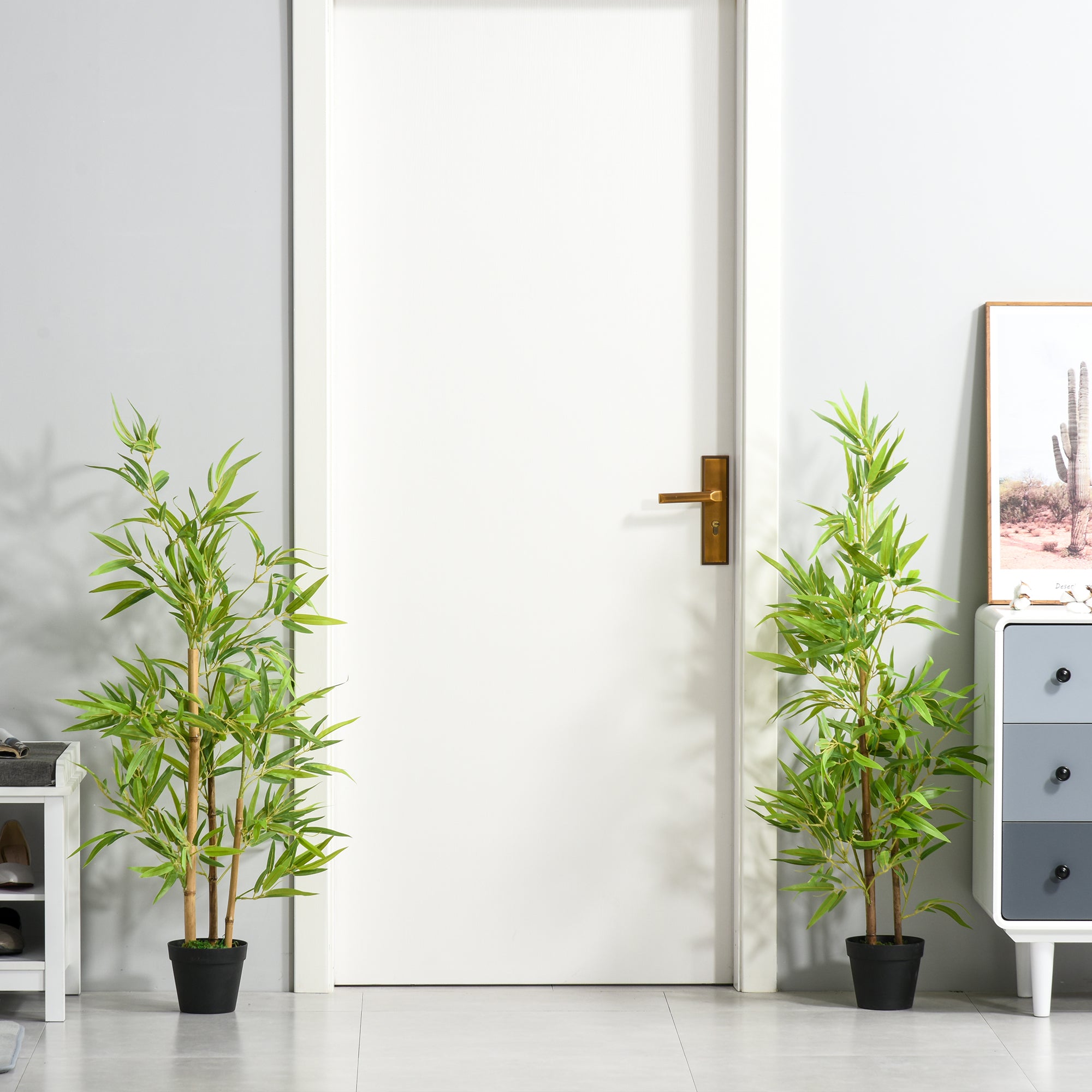 Outsunny Set of 2 120cm/4FT Artificial Bamboo Trees Decorative Plant w/ Heavy Pot Indoor Outdoor Style Home Office Greenery Decoration 