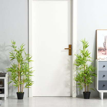 Outsunny Set of 2 120cm/4FT Artificial Bamboo Trees Decorative Plant w/ Heavy Pot Indoor Outdoor Style Home Office Greenery Decoration 