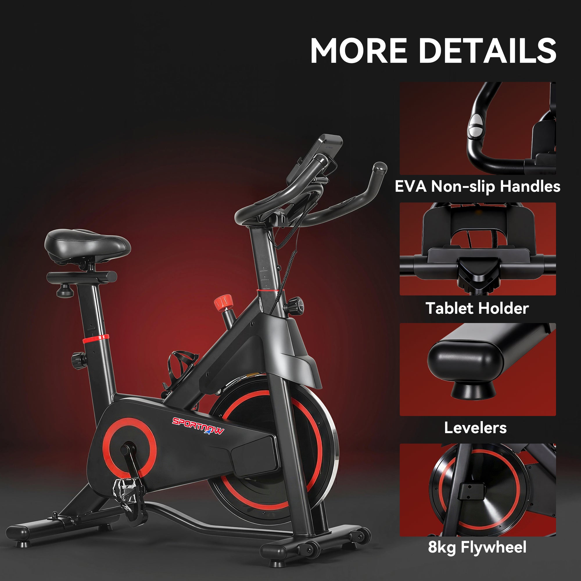 SPORTNOW Exercise Bike, Stationary Bike with Adjustable Magnetic Resistance, Indoor Cycling Equipment with LCD Display 