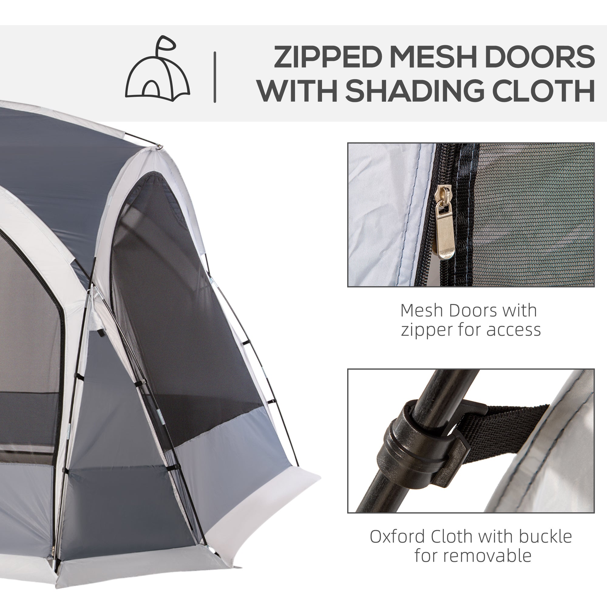 Outsunny Dome Tent for 6-8 Person, Camping Tent with 4 Zipped Mesh Doors, Removable Oxford Cloth, Lamp Hook, Portable Carry Bag, White and Grey 