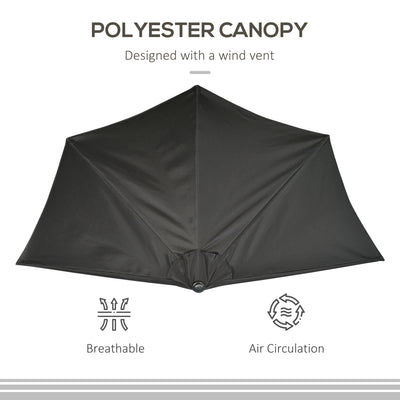 Outsunny 2.7m Garden Half Parasol, Outdoor Balcony Umbrella with 5 Steel Ribs, Patio Sun Shade, Black 