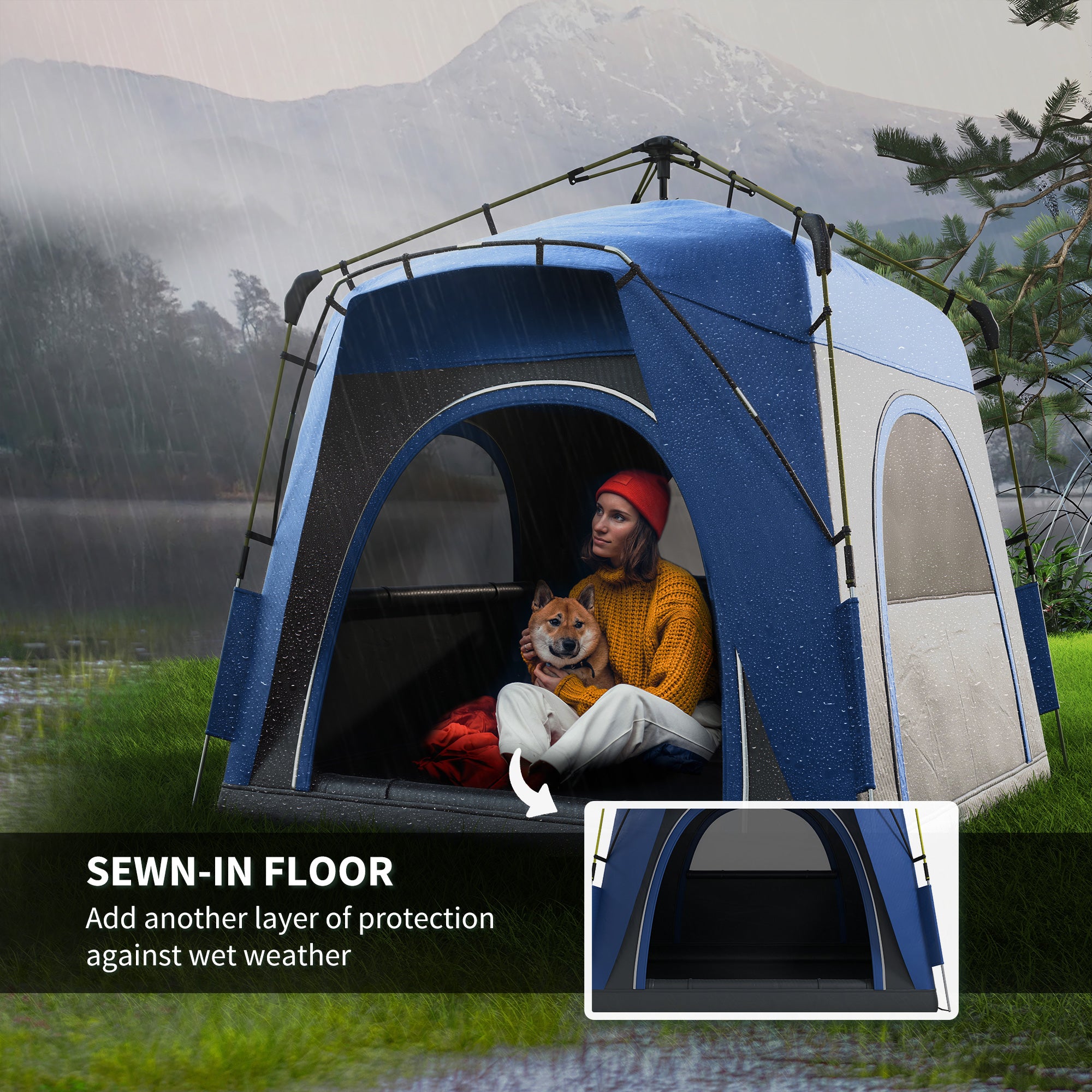 Outsunny 4 Person Automatic Camping Tent, Outdoor Pop Up Tent, Portable Backpacking Dome Shelter, Grey 