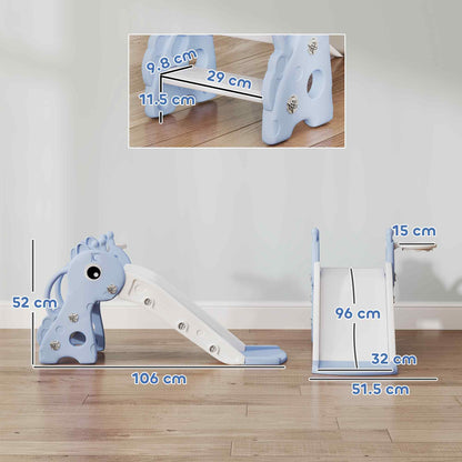 AIYAPLAY 3 in 1 Kids Slide with Climber, Basketball Hoop and Ball, Giraffe Shape Climber Slide for Indoor Kids Age 1-3, Blue