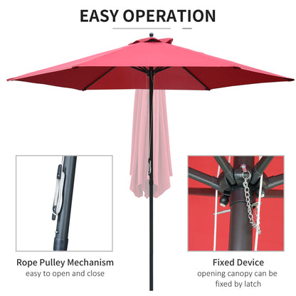 Outsunny 2.8m Garden Parasol Umbrella, Round Outdoor Market Table Umbrella Sun Shade Canopy, Wine Red 