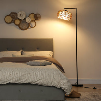 HOMCOM Boho Dimmable Floor Lamp - Black 