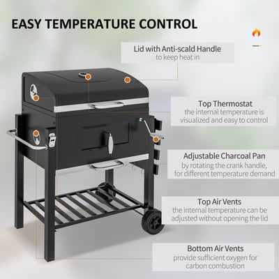 Outsunny Charcoal Grill, with Height-Adjustable Coal Pan - Black 