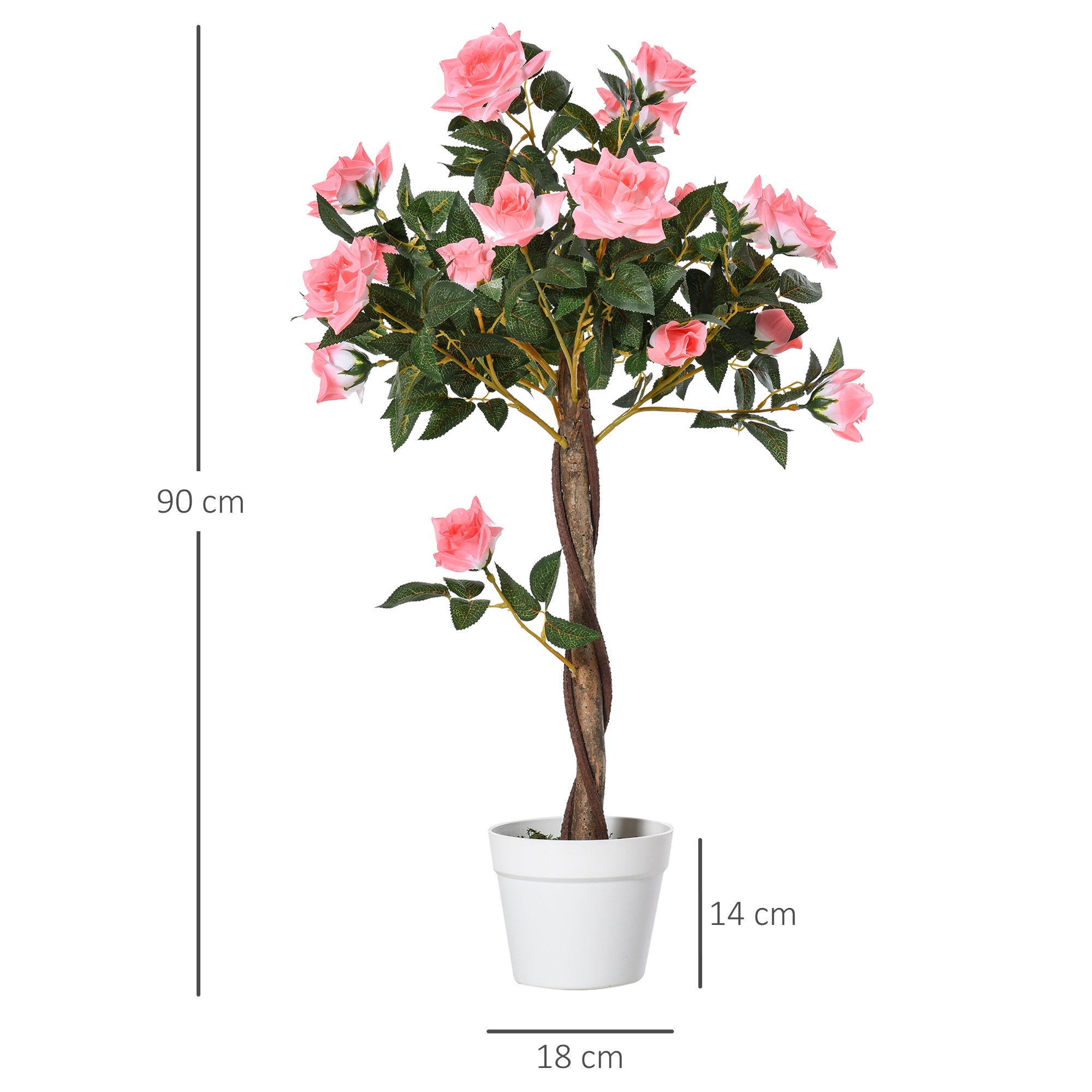 Outsunny Artificial Plants Pink Rose Floral in Pot, Fake Plants for Home Indoor Outdoor Decor, 90cm 