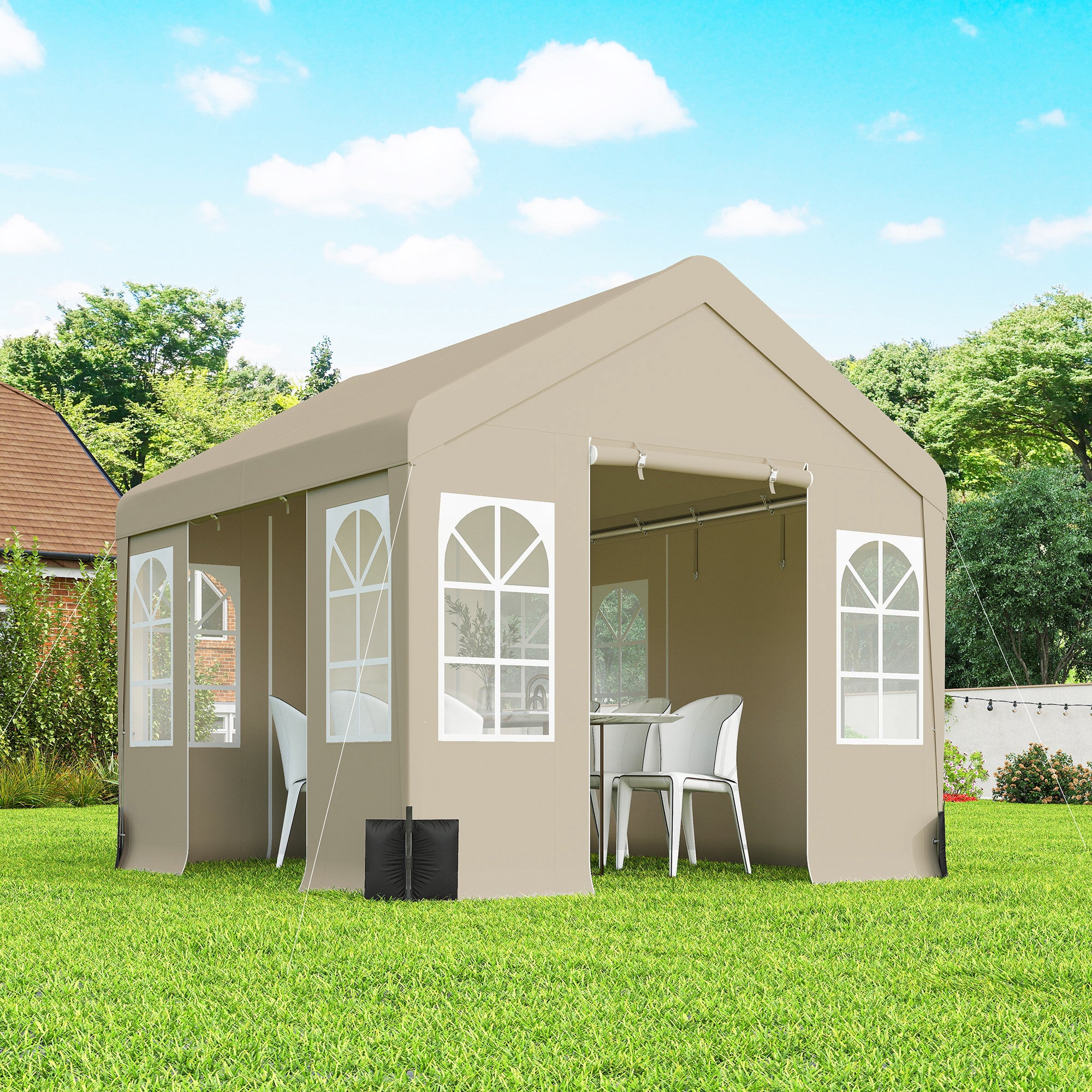 Outsunny 3 x 3 m Party Tent, Outdoor Canopy Tent Shelter with Removable Sidewalls, 4 Zipped Doors, for Parties, Wedding, Beige 