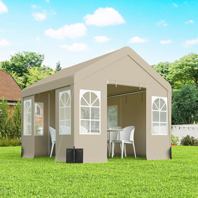 Outsunny 3 x 3 m Party Tent, Outdoor Canopy Tent Shelter with Removable Sidewalls, 4 Zipped Doors, for Parties, Wedding, Beige 