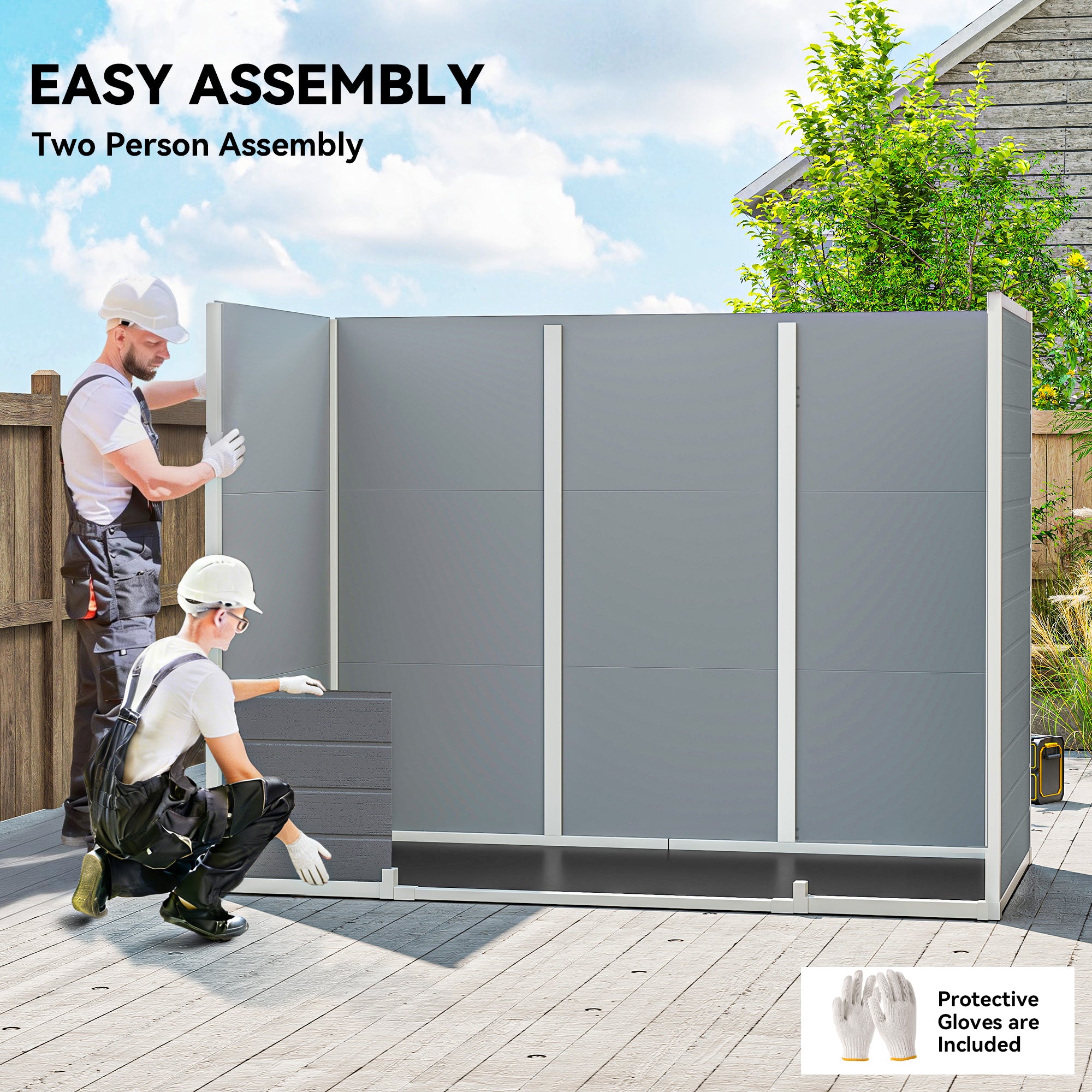 Outsunny 8 x 4 ft Resin Garden Shed, Wood-Effect Outdoor Storage Shed with Floor, Windows, Lockable Doors and Vents, Light Grey 