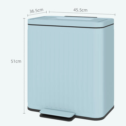 HOMCOM Dual Kitchen Bin, 2 x 20L Double Bin for Recycling and Waste, Fingerprint-proof Pedal Bin with Soft-Close Lid, Removable Inner Buckets, Light Green 