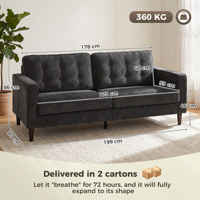 HOMCOM 3 Seater Sofa Button Tufted Upholstered Velvet Couch with Wood Legs for Living Room, Dark Grey