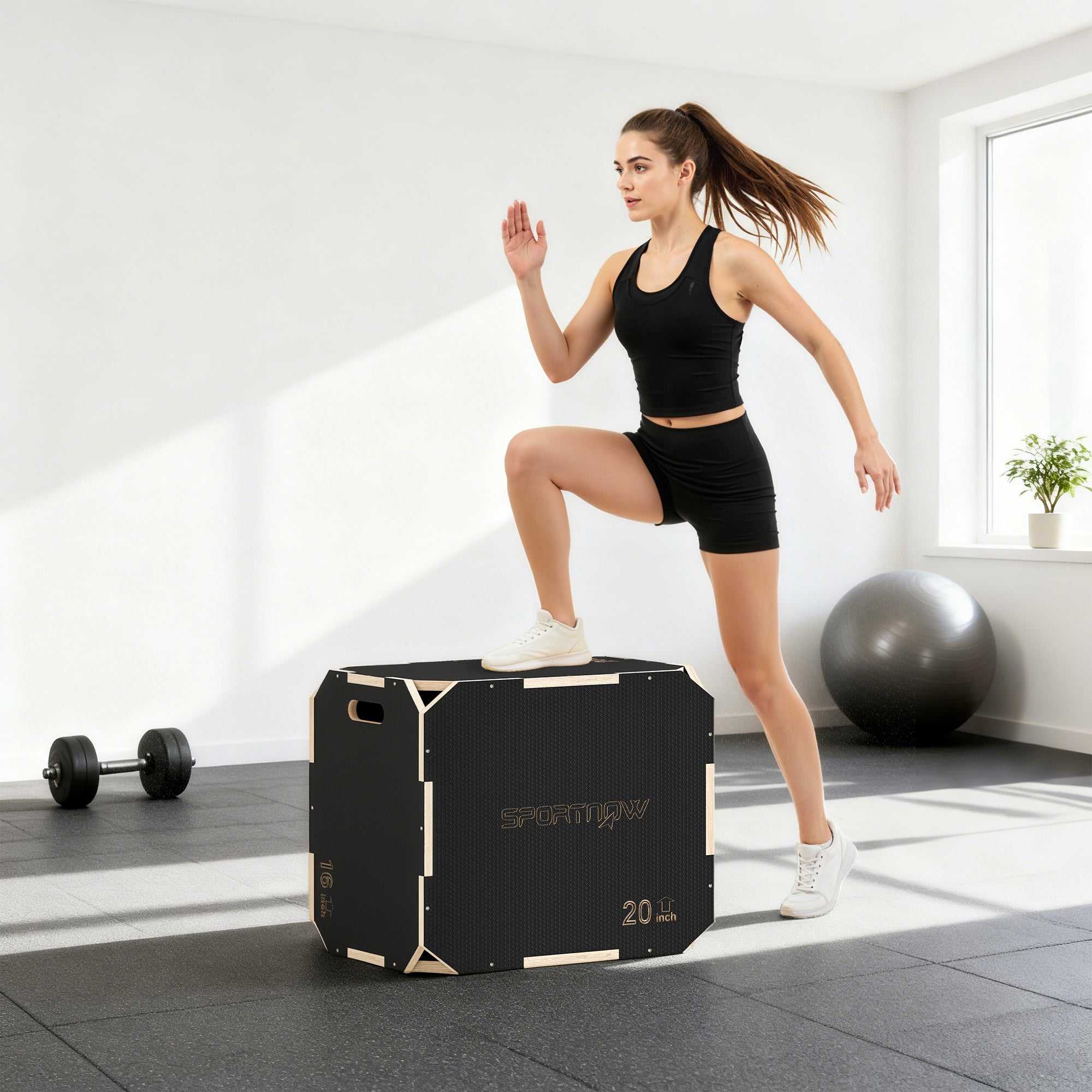 SPORTNOW Non-Slip Plyo Box, Corner-free Wooden Jump Box, 41 x 61 x 51 cm 