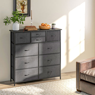 HOMCOM Bedroom Chest of Drawers, 10 Drawer Dresser with Foldable Fabric Drawers and Steel Frame, Black 