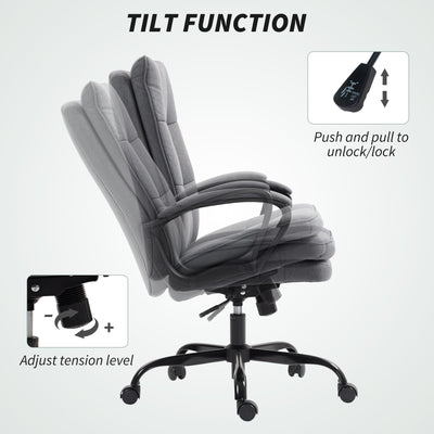 HOMCOM Double Padded Linen-Look Office Chair - Charcoal Grey 
