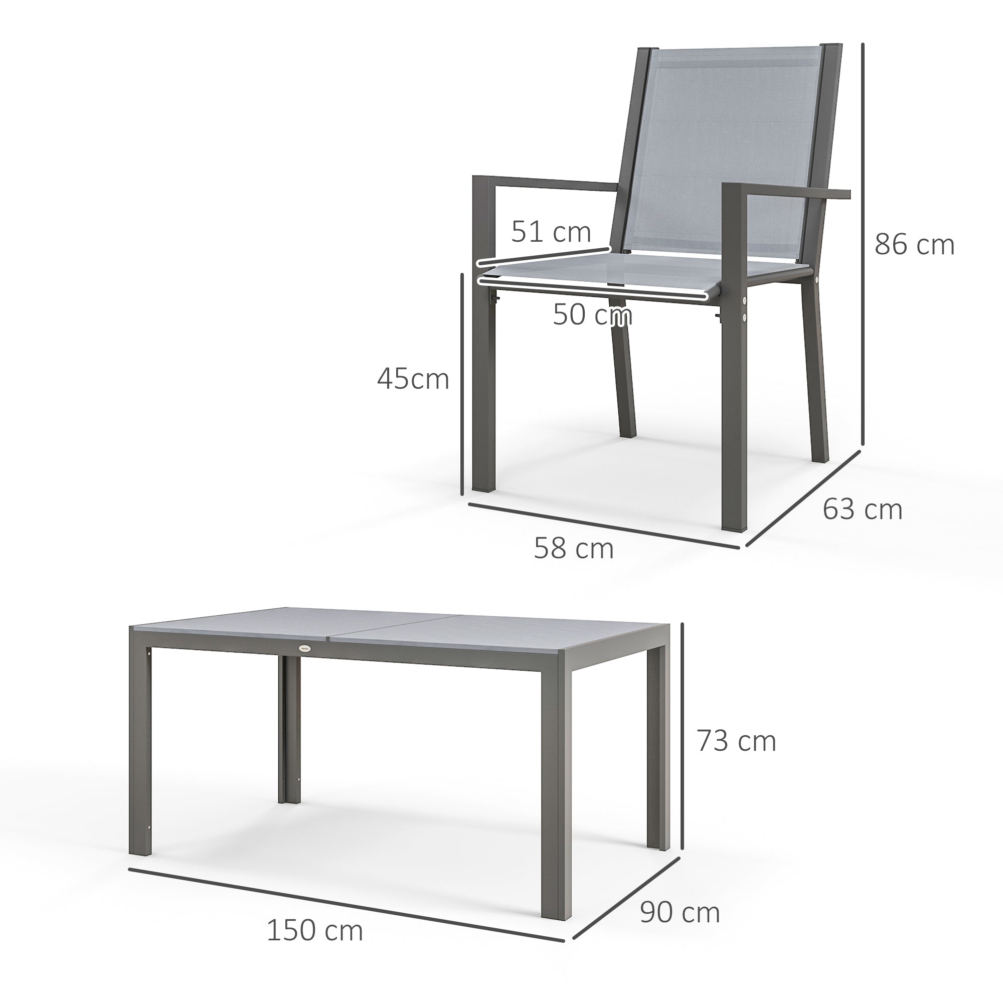 Outsunny Seven-Piece Garden Dining Set, with Plastic Wood-Top Table - Grey 