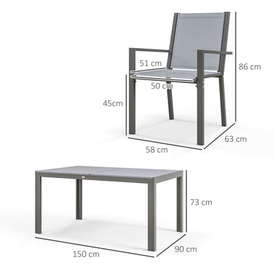 Outsunny Seven-Piece Garden Dining Set, with Plastic Wood-Top Table - Grey 