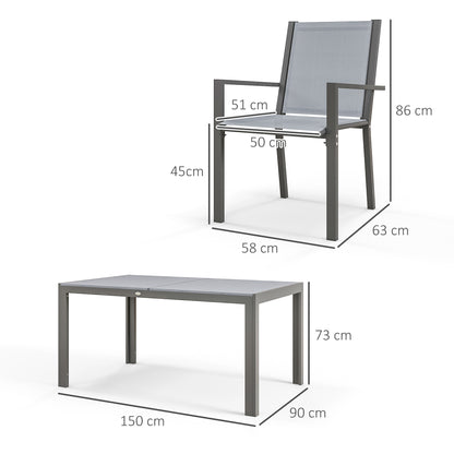 Outsunny Seven-Piece Garden Dining Set, with Plastic Wood-Top Table - Grey 