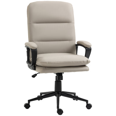 Vinsetto Office Chair, PU Leather Computer Desk Chair Office Chair with Adjustable Height and Swivel Rolling Wheels for Work Study, Light Grey 