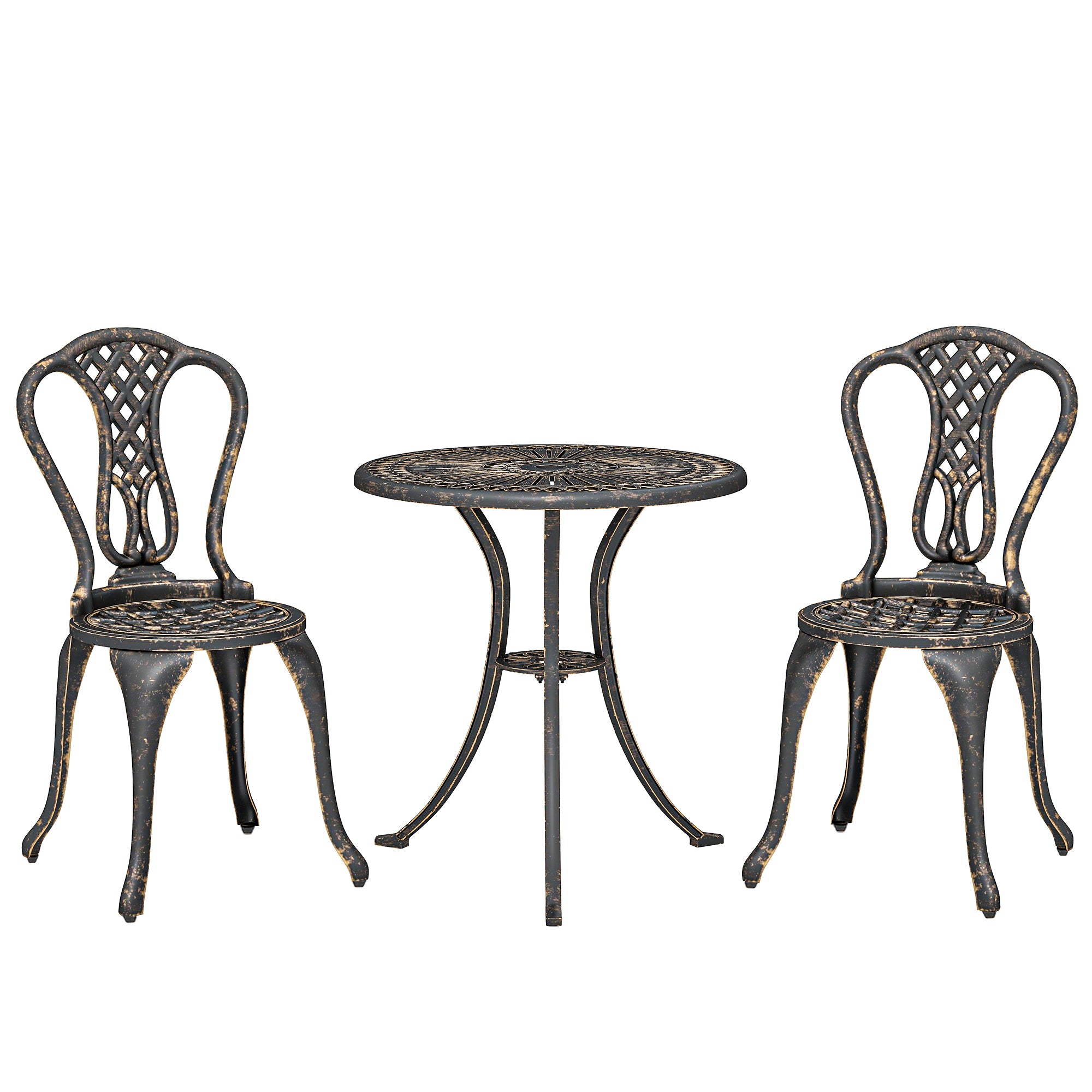 Outsunny Outdoor Bistro Set for 2 Cast Aluminium Patio Furniture with Round Table Umbrella Hole Brown 