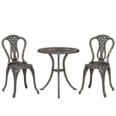 Outsunny Outdoor Bistro Set for 2 Cast Aluminium Patio Furniture with Round Table Umbrella Hole Brown 