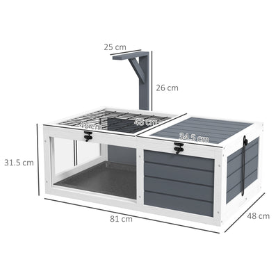 PawHut Tortoise Table with Wooden Lamp Holder, Wooden Tortoise House w/ Openable Lids, Pull-Out Trays - Grey 