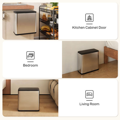 HOMCOM 8L Hanging Kitchen Bin, Rubbish bin with Lid and Removable Inner Bucket for Under Cabinet Door, Under Sink, Office 