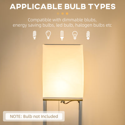 HOMCOM Modern Floor Lamp with Shelves, 3 Layer Shelf Tall Standing Lamp with Fabric Lampshade, Pull Chain Switch for Living Room, Bedroom, Bulb not Included, White 