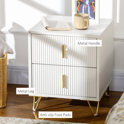 Set of 2 Elegant Chest of Two Drawers - White/Gold-Tone 
