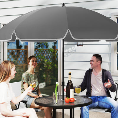 Outsunny 4 Seater Garden Furniture Set, 6 Pieces Garden Table and Chairs with Parasol, Outdoor Garden Dining Set with Folding Chairs and Round Glass Top Table for Patio, Cream White 