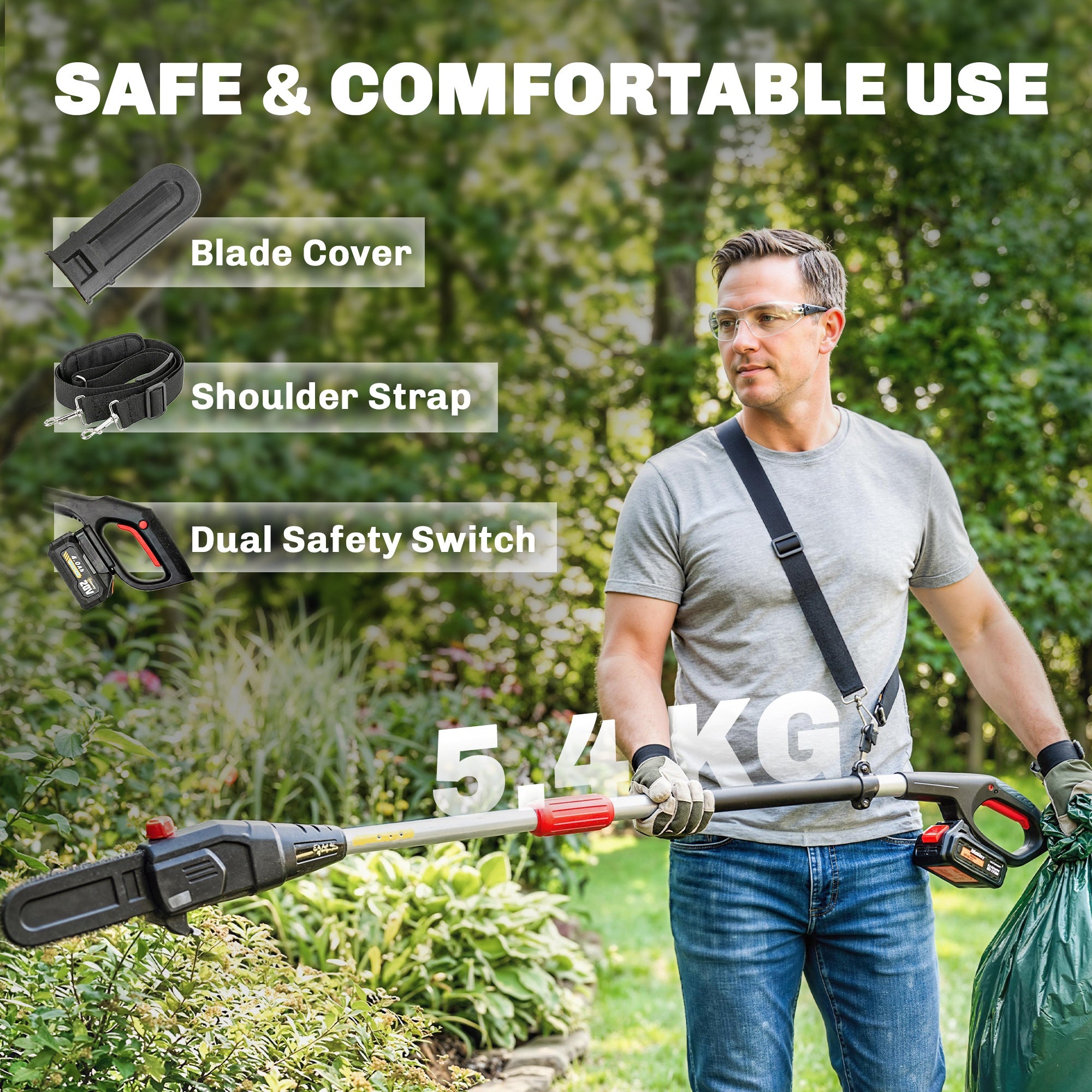 Outsunny 18V 8" Cordless Pole Chainsaw, 1.94m/2.56m Electric Chainsaw with 2 x 4.0Ah Batteries, Charger, Auto Lubrication 