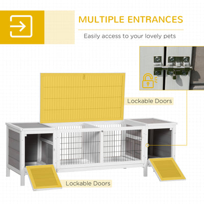PawHut Rabbit Hutch and Run, with Removable Tray - Grey 