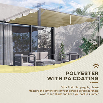 Outsunny Retractable Pergola Shade Cover, Replacement Canopy for 4 x 3 (m) Pergola, Retractable Roof, Beige 