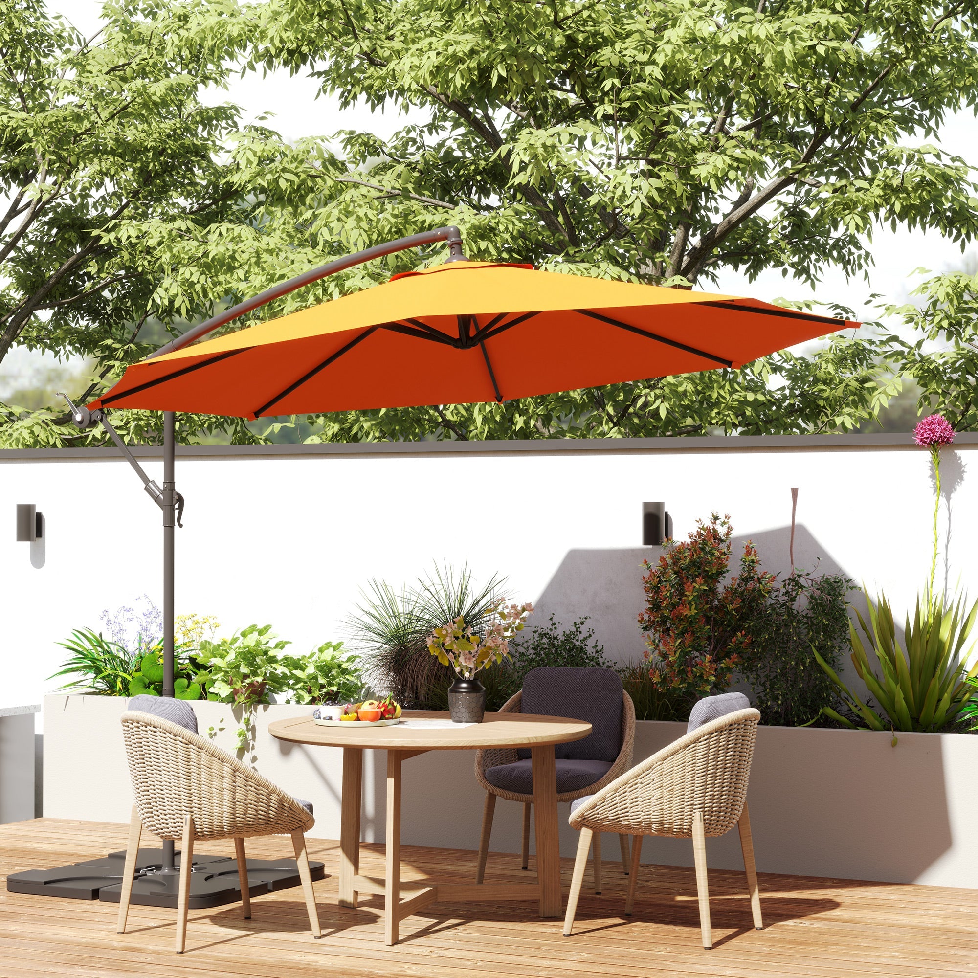 Outsunny 3m Overhanging Parasol, with Base, Weights and Cover - Orange 