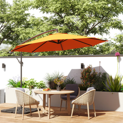 Outsunny 3m Overhanging Parasol, with Base, Weights and Cover - Orange 