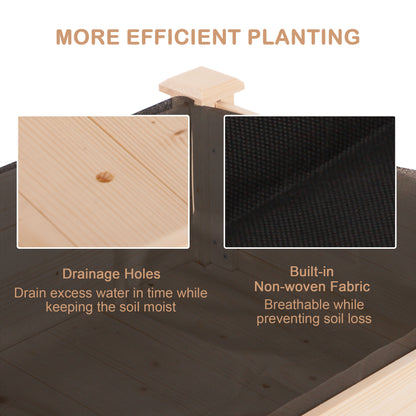 Outsunny Garden Wooden Planters， Non-Woven Fabric, Rectangular Raised Bed,Fir Wood，Indoor/Outdoor, 122.5Lx56.5Wx76H cm 