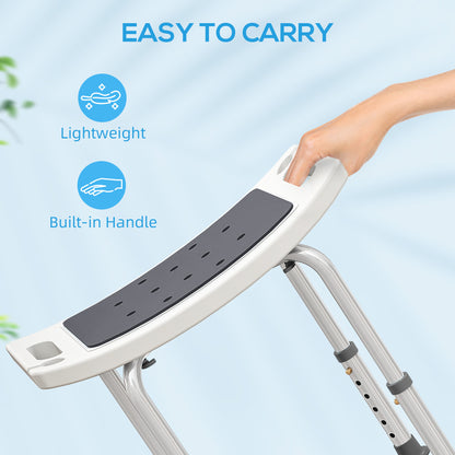 HOMCOM 6-Level Height Adjustable Aluminium Bath Room Stool Chair Shower Non-Slip Design w/ Padded Seat Drainage Holes Foot Pad, Grey