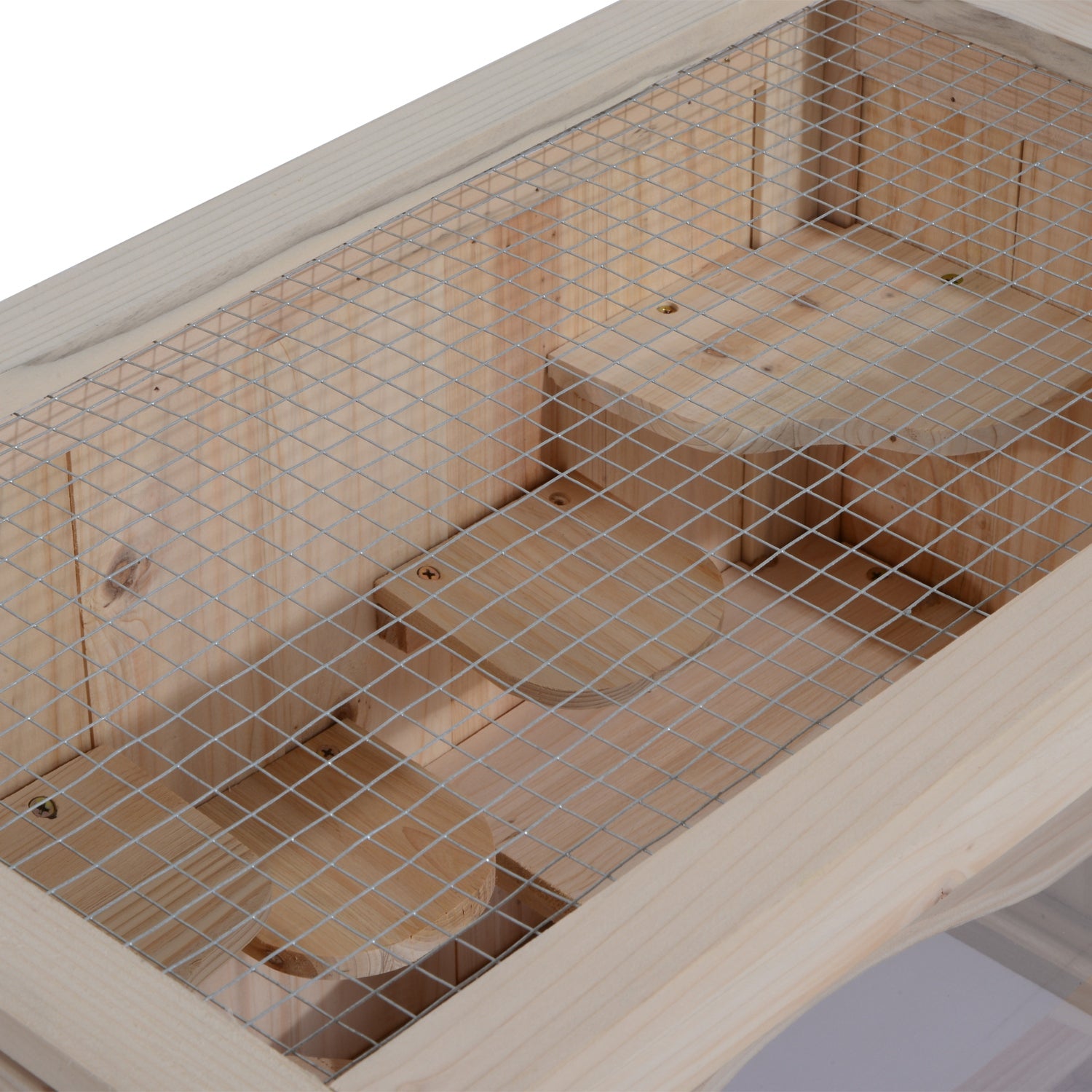 PawHut Wooden Hamster Cage Mouse Mice Rodent Small Animals Hutch Exercise Play House 60 x 35 x 42cm, Natural Wood Finish 