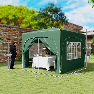 Outsunny 3 x 3m Pop-Up Gazebo Shelter, with Accessories - Dark Green 