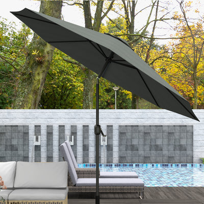 Outsunny 3(m) Tilting Parasol Garden Umbrellas, Outdoor Sun Shade with 8 Ribs, Tilt and Crank Handle for Balcony, Bench, Garden, Dark Grey 