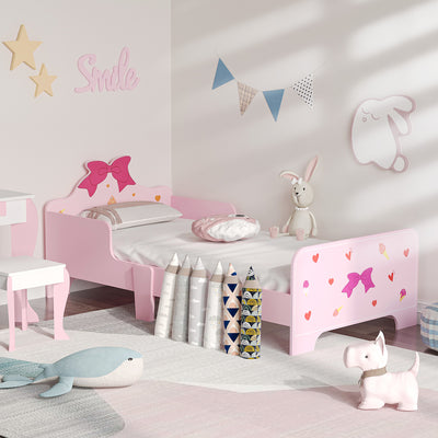 ZONEKIZ Princess-Themed Kids Toddler Bed w/ Cute Patterns, Safety Rails, for Ages 3-6 Years - Pink 