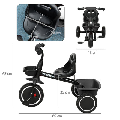 AIYAPLAY Kids Trike for 2-5 Years with Adjustable Seat, Pedal, Baskets, Black 