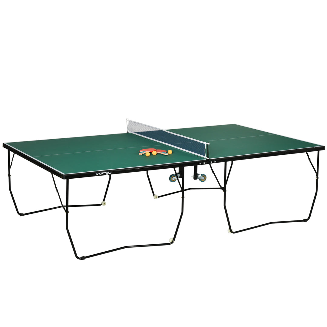 SPORTNOW 9FT Folding Table Tennis Table, with 8 Wheels, for Indoor Use - Green 