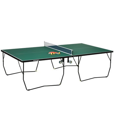 SPORTNOW 9FT Folding Table Tennis Table, with 8 Wheels, for Indoor Use - Green 
