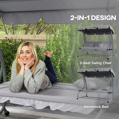 Outsunny Three-Person garden Swing Chair, with Adjustable Canopy - Light Grey 